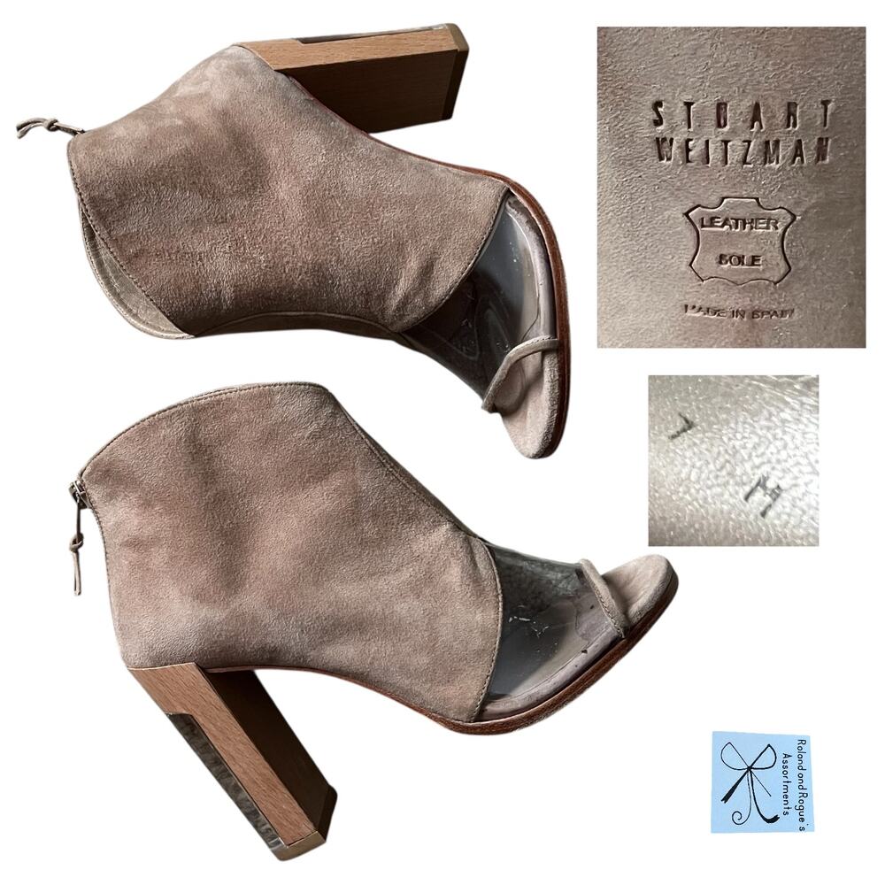 Stuart Weitzman Clear Wood Covered Heels Sz 7